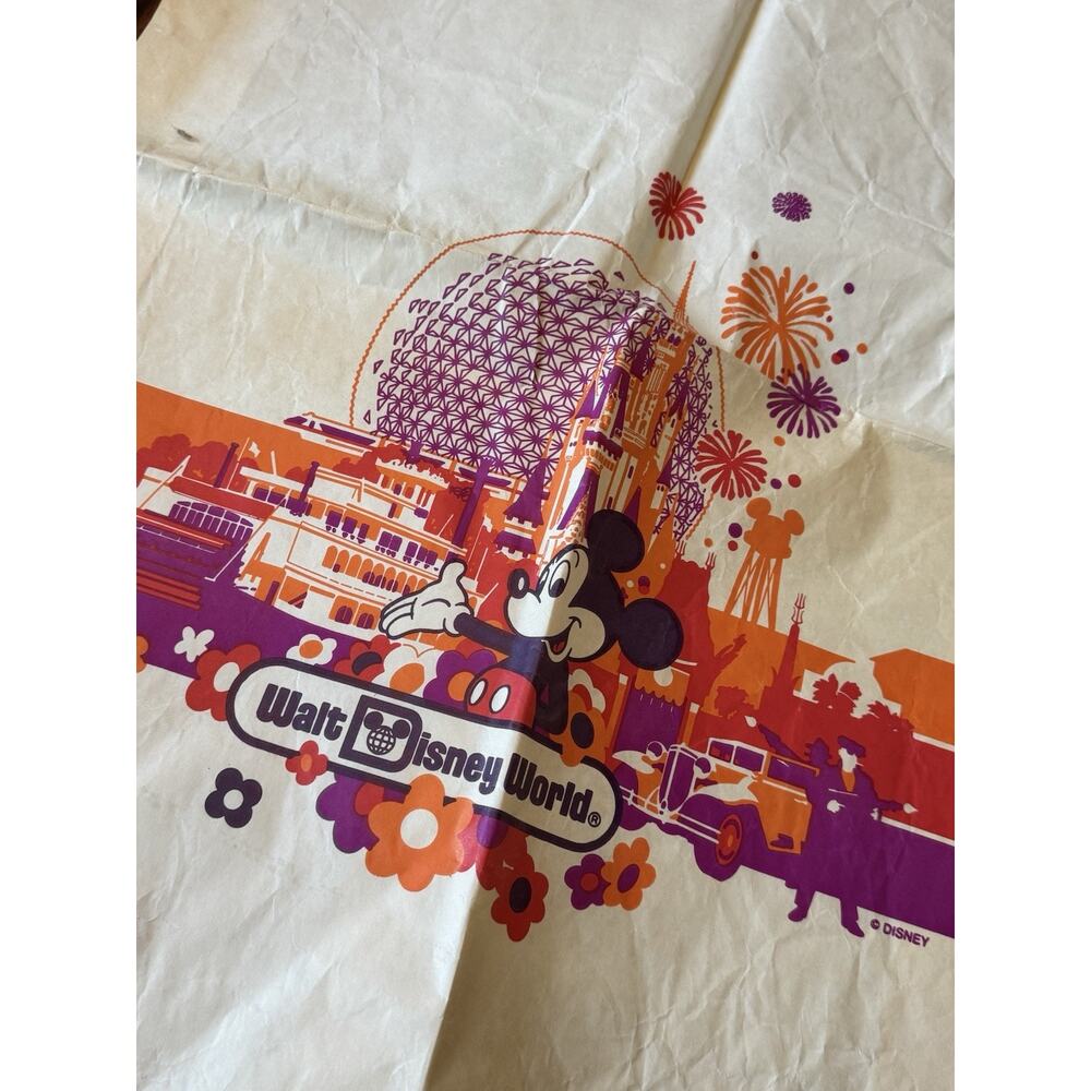 Vintage 1970s Walt Disney‎ World Paper Shopping Bag Mickey Mouse EPCOT Graphic